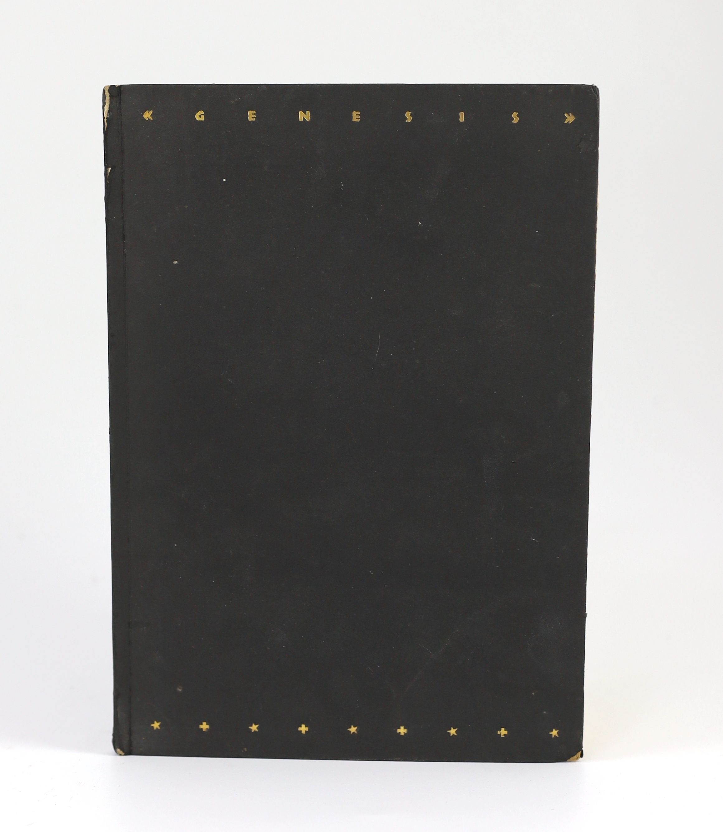 Bible in English - Nash, Paul [illustrator] - Genesis. Limited edition, one of 375, Authors presentation copy to his wife with signed inscription. Complete with 12 woodcut illustrations by Paul Nash. Original black paper